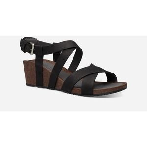 Teva Black Leather Cross Strap Mahonia Cork Wedge Sandals Size 6.5